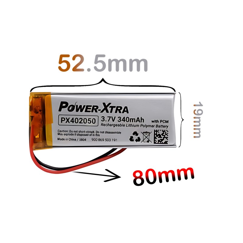 Power-Xtra PX402050 3.7V 340mAh Li-po Battery | Power-Xtra | Pil Mağazası - PB Mobil Enerji Yazılım Müh. A.Ş.
