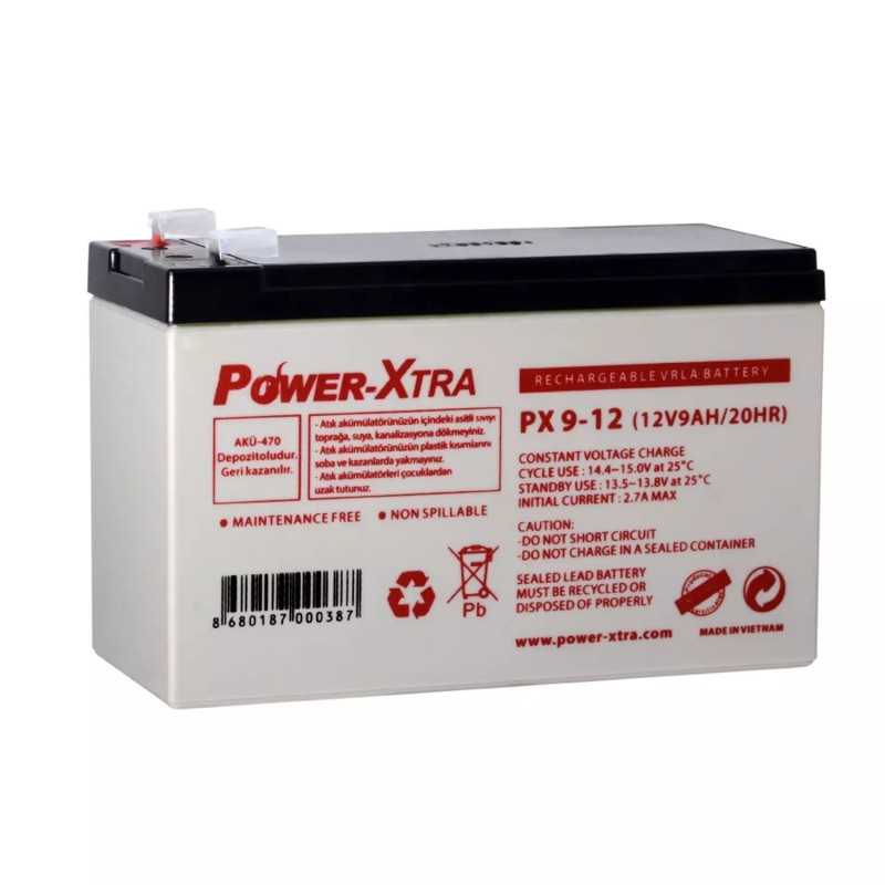 Power-Xtra PX9-12 - 12V 9 Ah Bakımsız Kuru Akü-F2 | Power-Xtra | Pil Mağazası - PB Mobil Enerji Yazılım Müh. A.Ş.