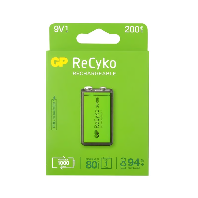 GP Recyko 9V 200 mAh Pil Tekli Blister Şarj edilebilir pil