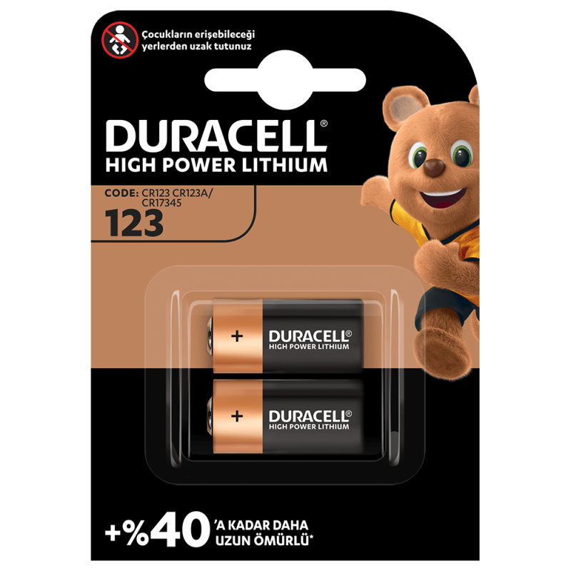 Duracell Lityum CR123A Pil 2'li