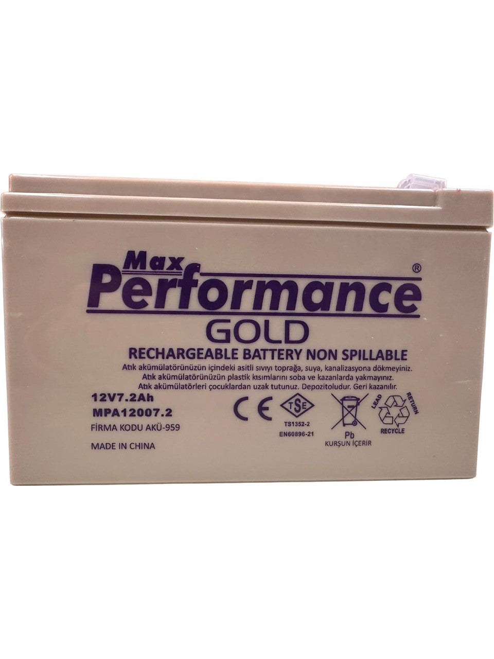 Max Performance Gold 12V 7.2Ah Bakımsız Kuru Akü (VRLA/AGM, Non-Spillable)