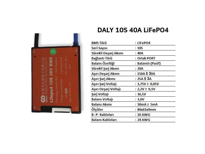 DALY BMS LiFePO4 10S 36V 40A BALANSLI - ŞARJ DEVRESI