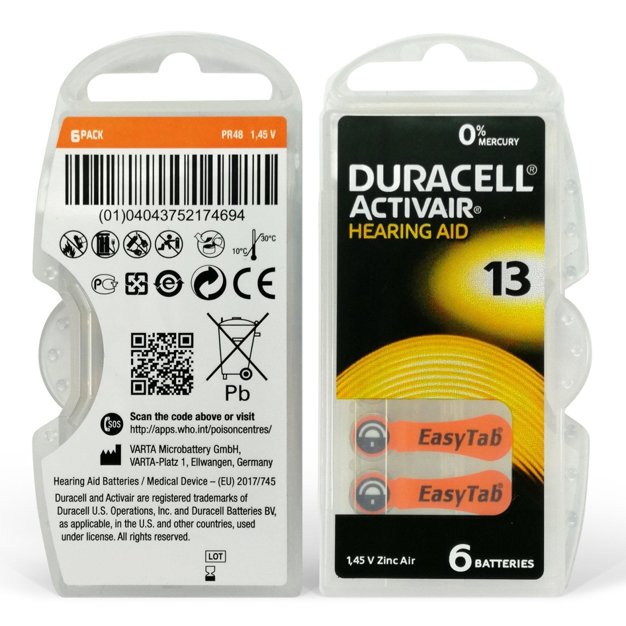 Duracell 13 İşitme Cihazı Pili (Turuncu) — 6'lı Blister