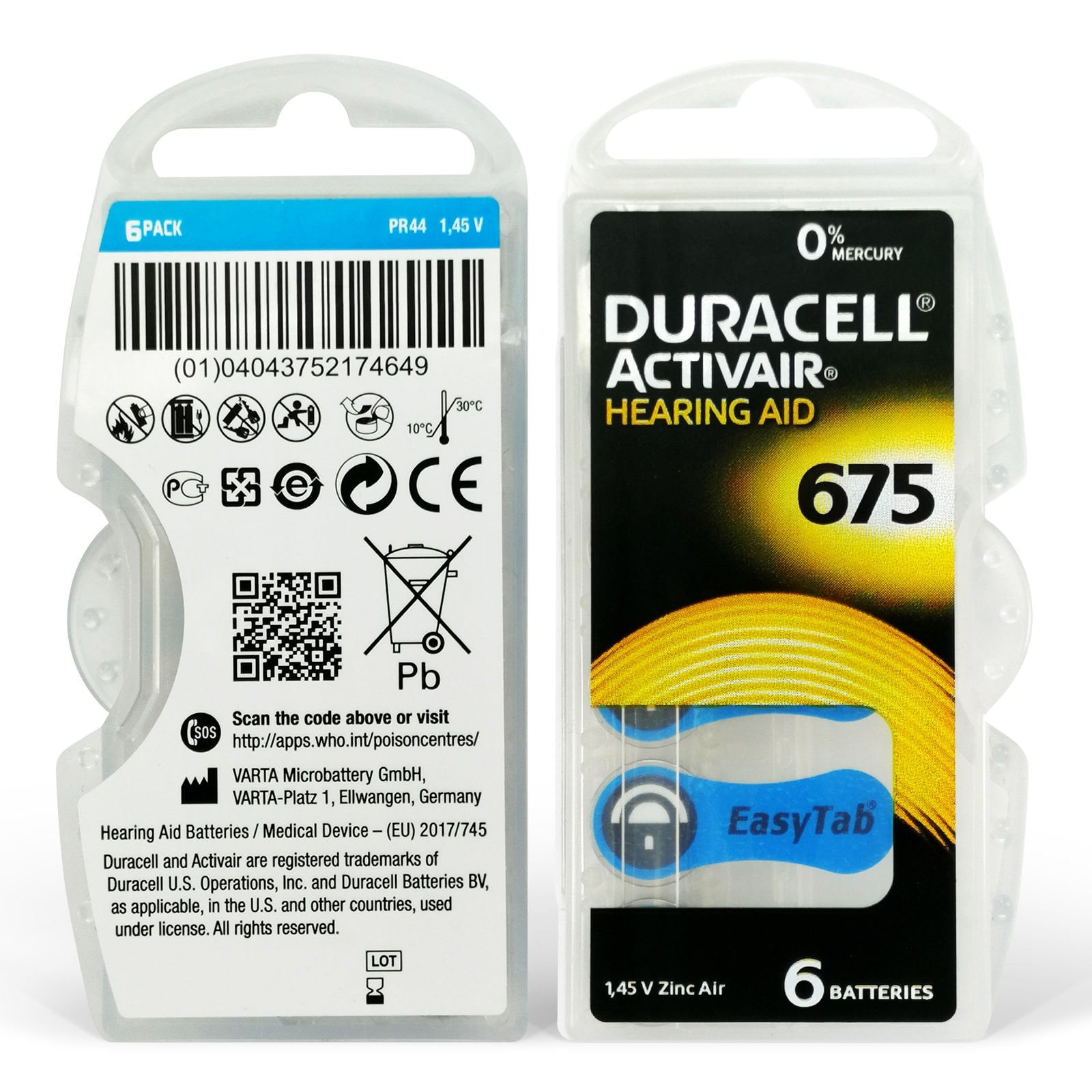 Duracell 675 İşitme Cihazı Pili (Mavi) — 6'lı Blister