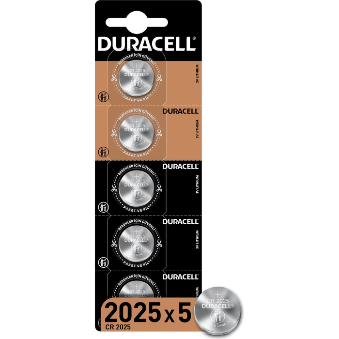 Duracell CR2025 3V lityum düğme pil 5'li blister ambalaj