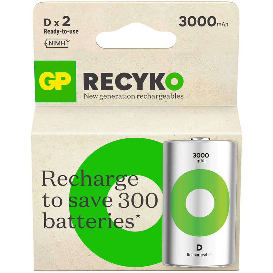 GP ReCyko 3000 D Boy 1.2V NiMH Şarjlı Pil — 2'li Kart