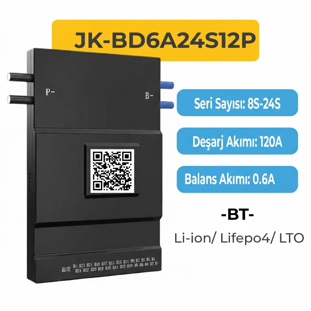 JK Smart(Akıllı)BMS 8S-24S 120A Deşarj - 0.6A Aktif Balans - Bluetooth - Lion - LiFePO4 - LTO ( JK-BD6A24S12P )