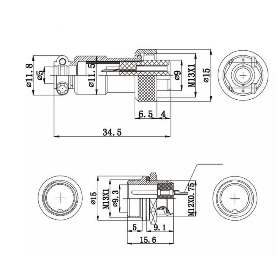 Mike Konnektör 4 Pin 12mm Dişi (GX12 Havacılık Tipi)
