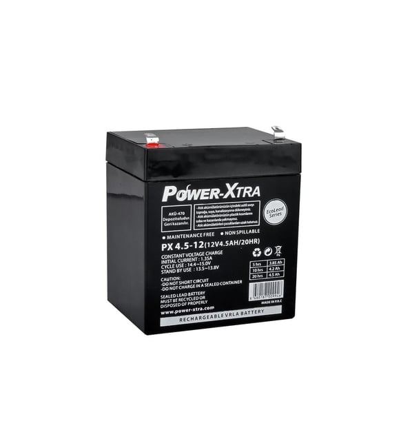 Power-Xtra EcoLead PXEC4.5-12 — 12V 4.5Ah Bakımsız Kuru Akü (F2 Terminal)