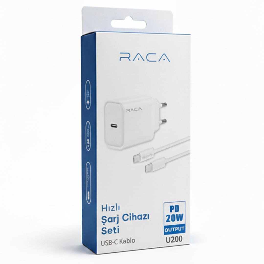 Raca U200 20W Type-C Hızlı Şarj Cihazı ve Type-C to Type-C Kablo Seti