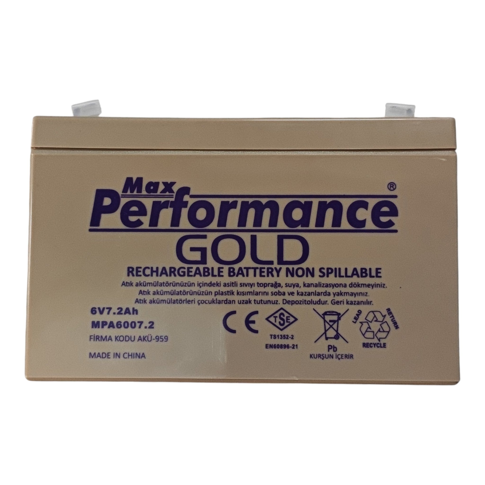 Max Performance Gold 6V 7.2Ah Bakımsız Kuru Akü (VRLA/AGM, Non-Spillable)