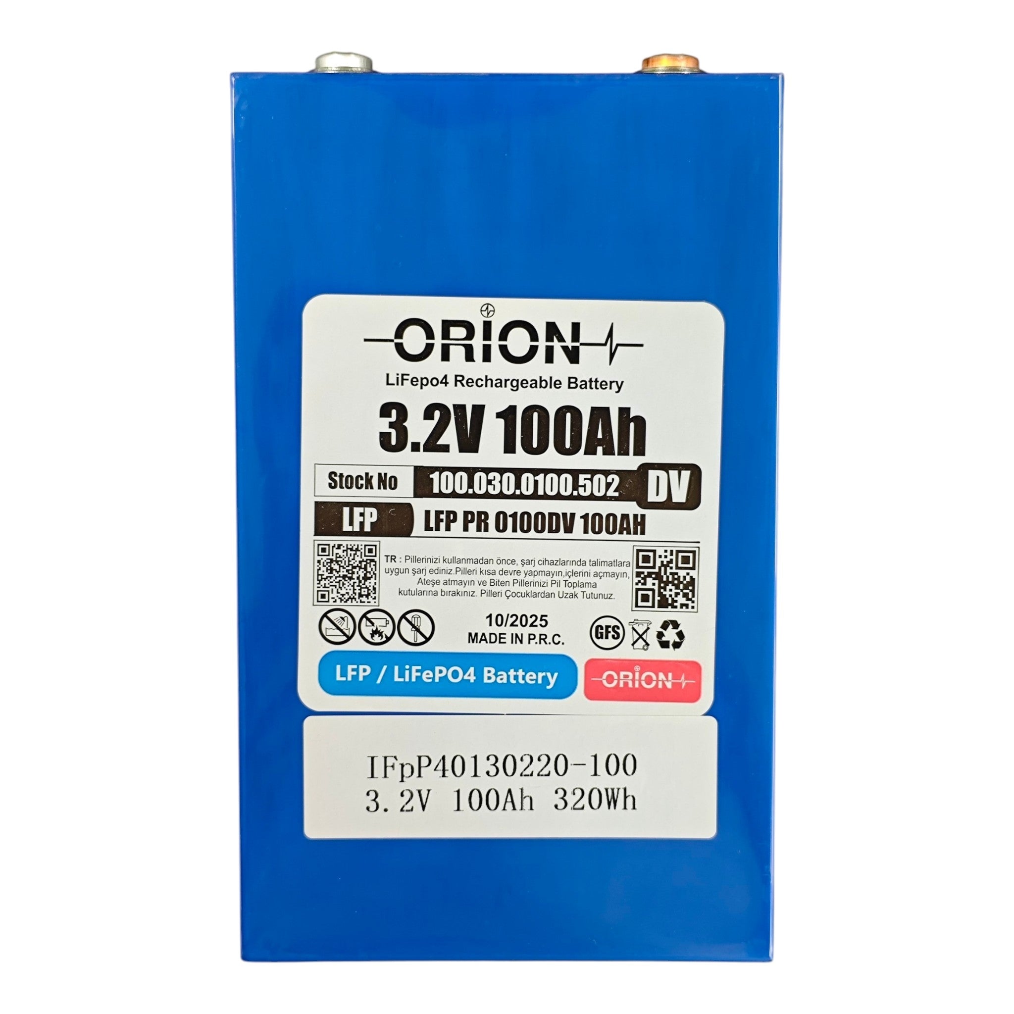 Orion 3.2V 100 Ah LiFePO4 Prizmatik Hücre - 0100DV