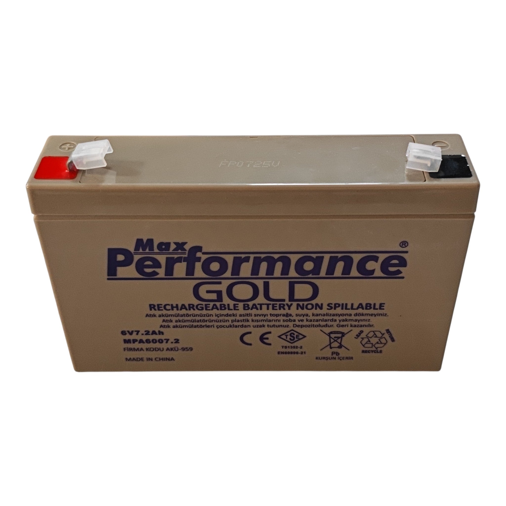 Max Performance Gold 6V 7.2Ah Bakımsız Kuru Akü (VRLA/AGM, Non-Spillable)