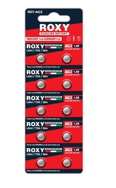 Roxy AG3 / LR41 (384/392/736) Alkalin Düğme Pil — 10'lu Paket