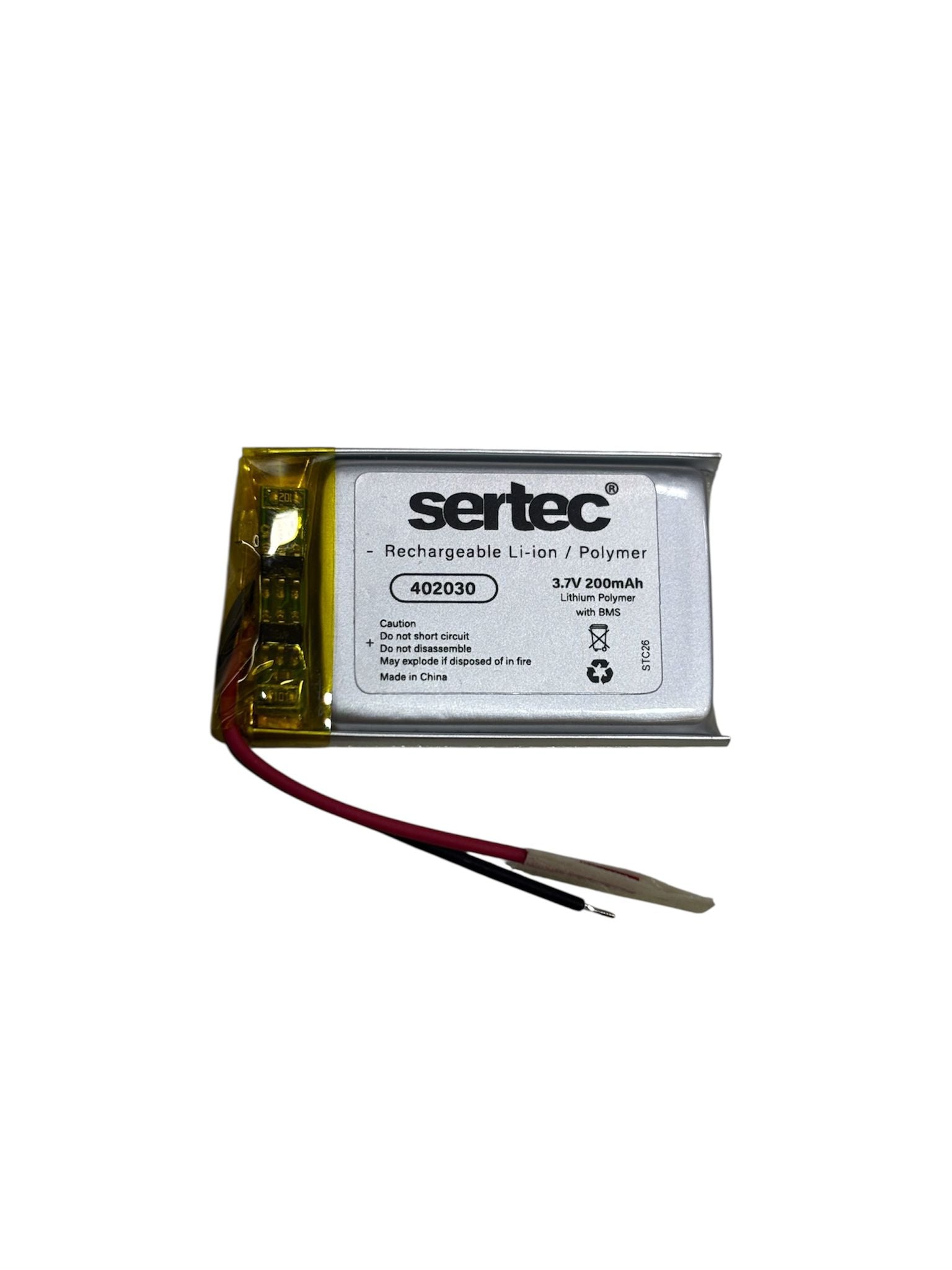 Sertec 402030 Li-Polymer Pil 3.7V 200 mAh (Korumalı / Devreli, 1.5A)