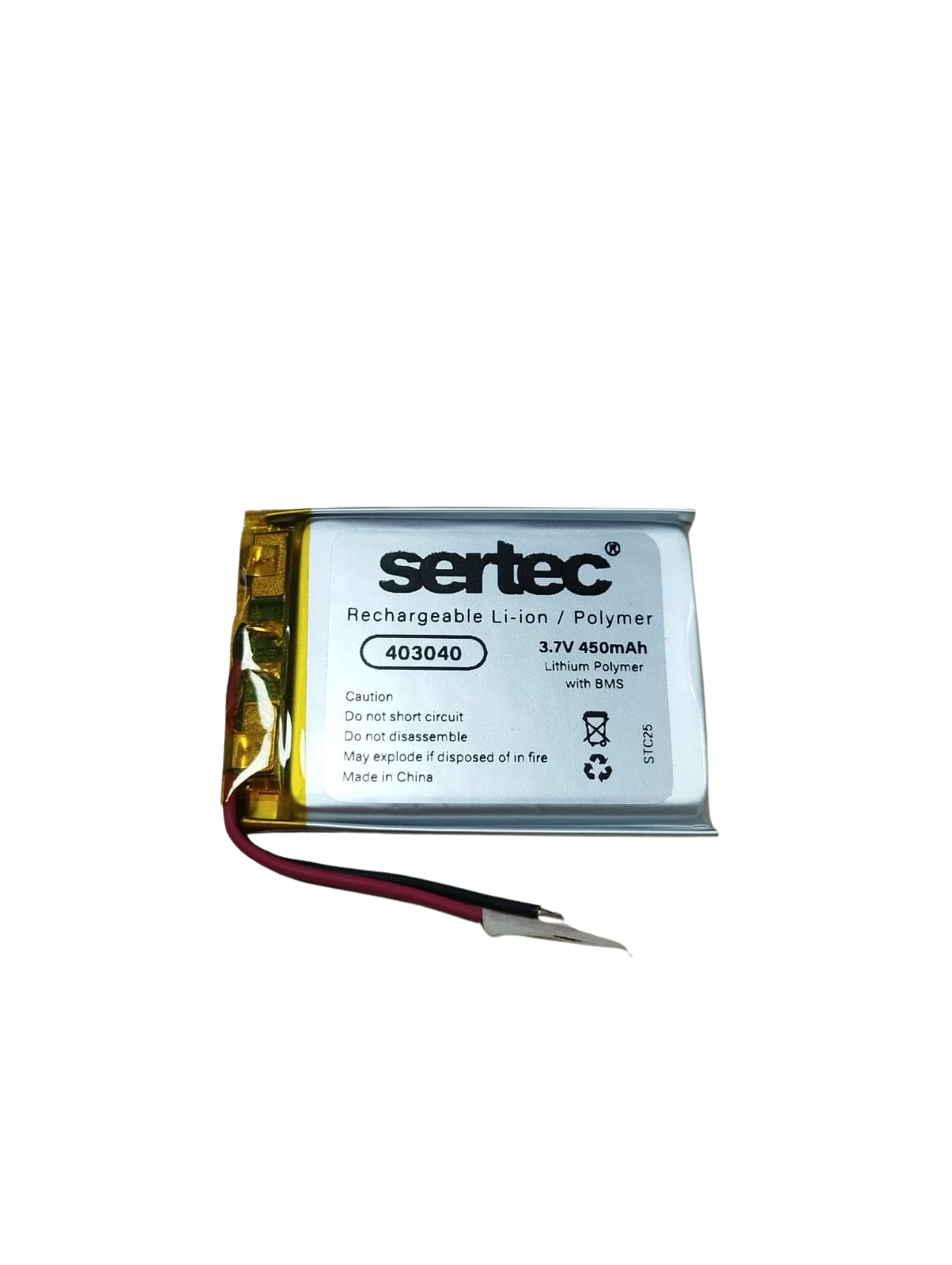 Sertec 403040 Li-Polymer Pil 3.7V 450 mAh (Korumalı / Devreli, 1.5A)