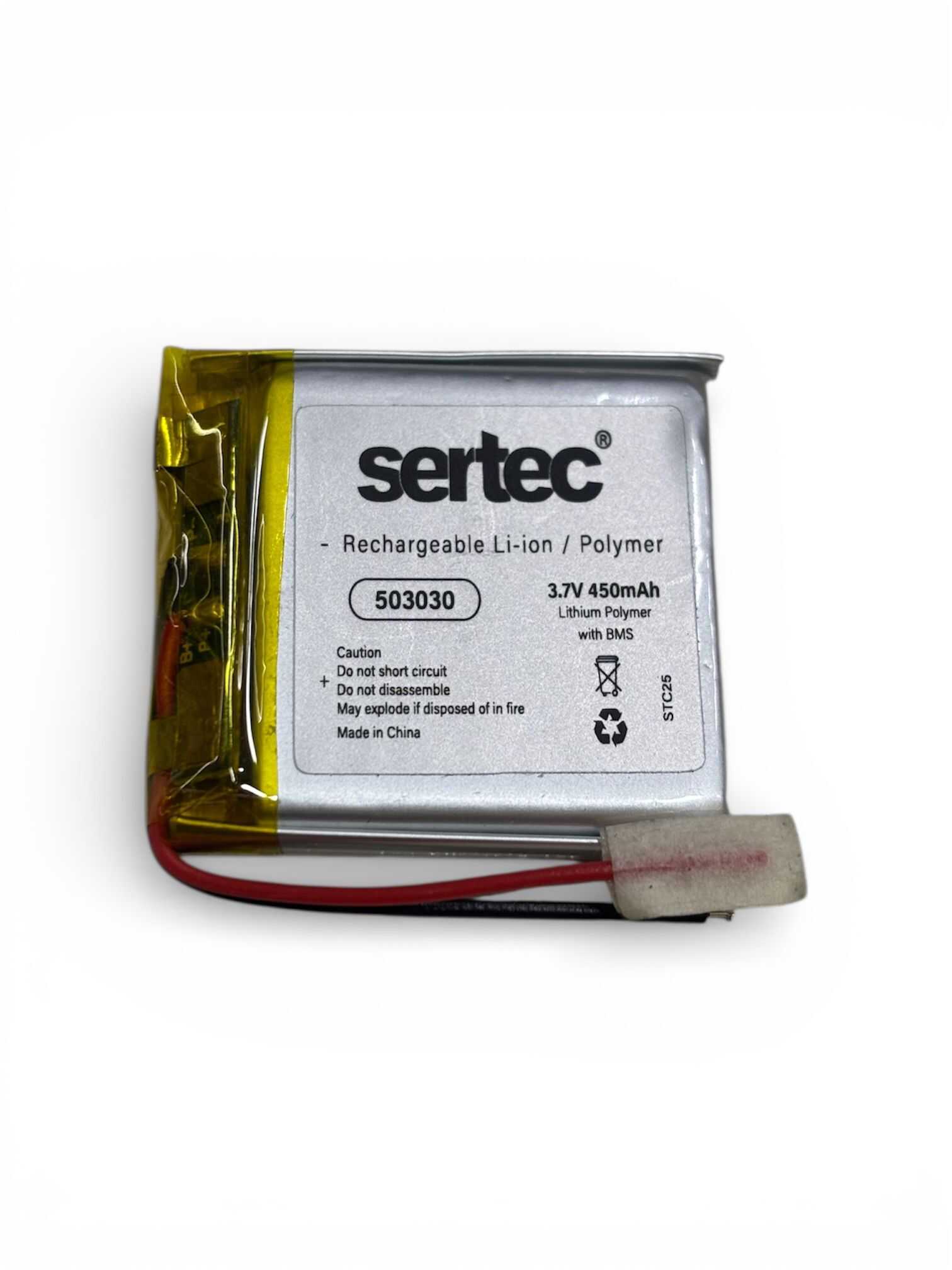 Sertec 503030 Li-Polymer Pil 3.7V 450 mAh (Korumalı / Devreli, 1.5A)