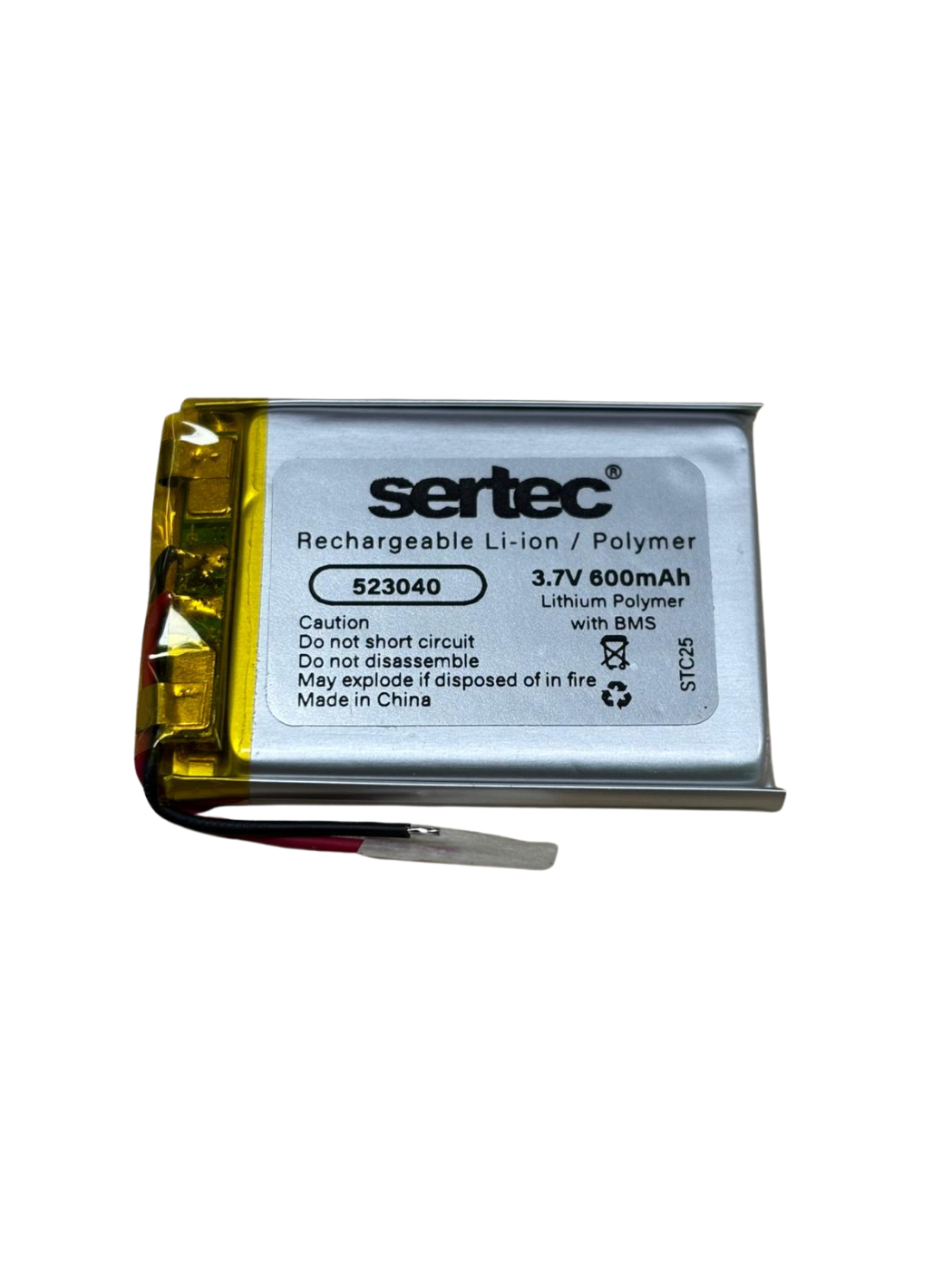 Sertec 523040 Li-Polymer Pil 3.7V 600 mAh (Korumalı / Devreli, 1.5A)