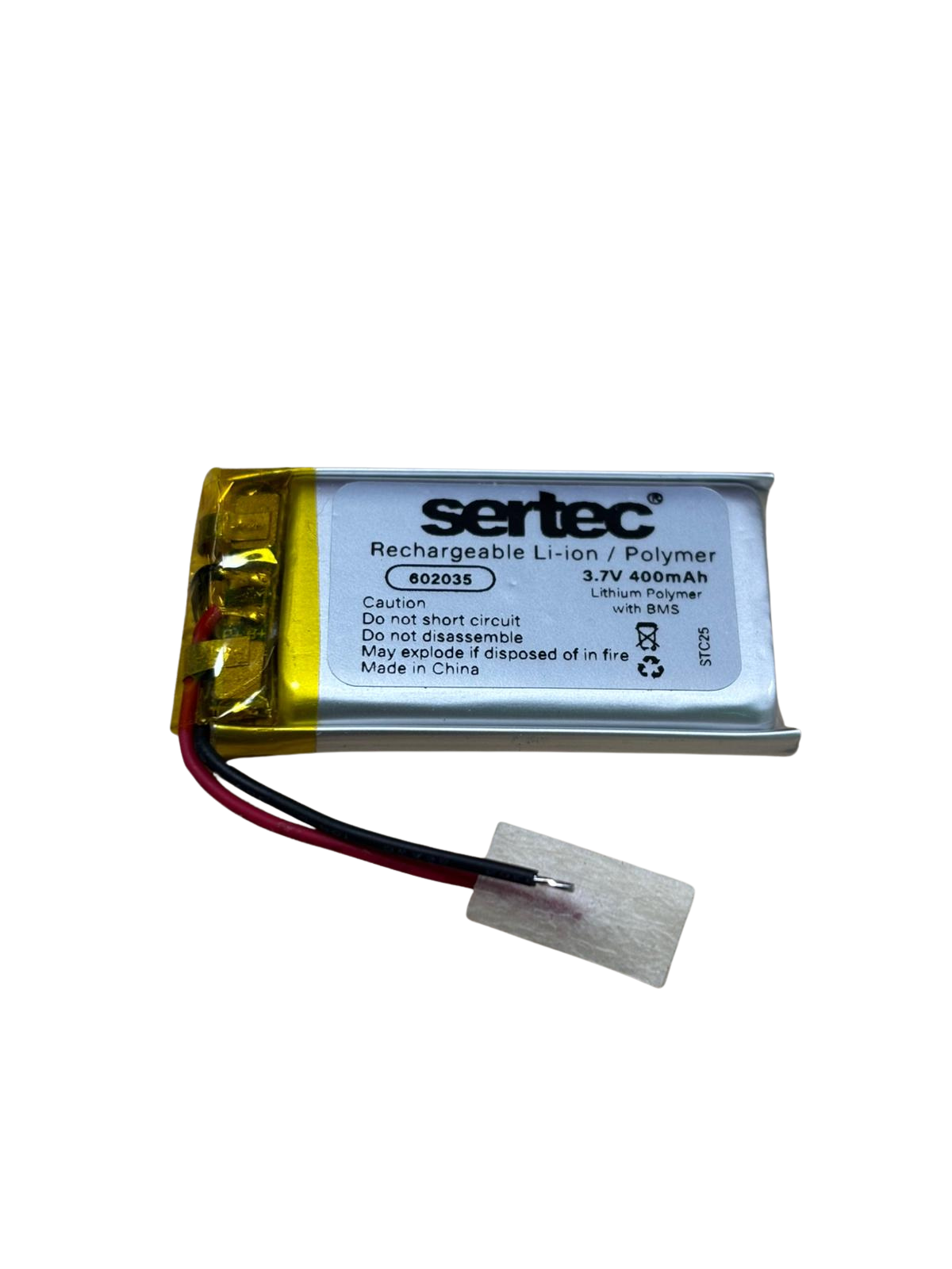 Sertec 602035 Li-Polymer Pil 3.7V 400 mAh (Korumalı / Devreli, 1.5A)