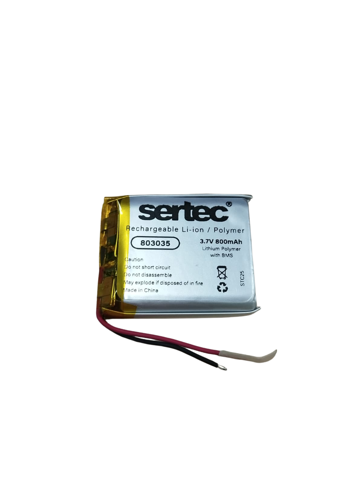 Sertec 803035 Li-Polymer Pil 3.7V 800 mAh (Korumalı / Devreli, 1.5A)