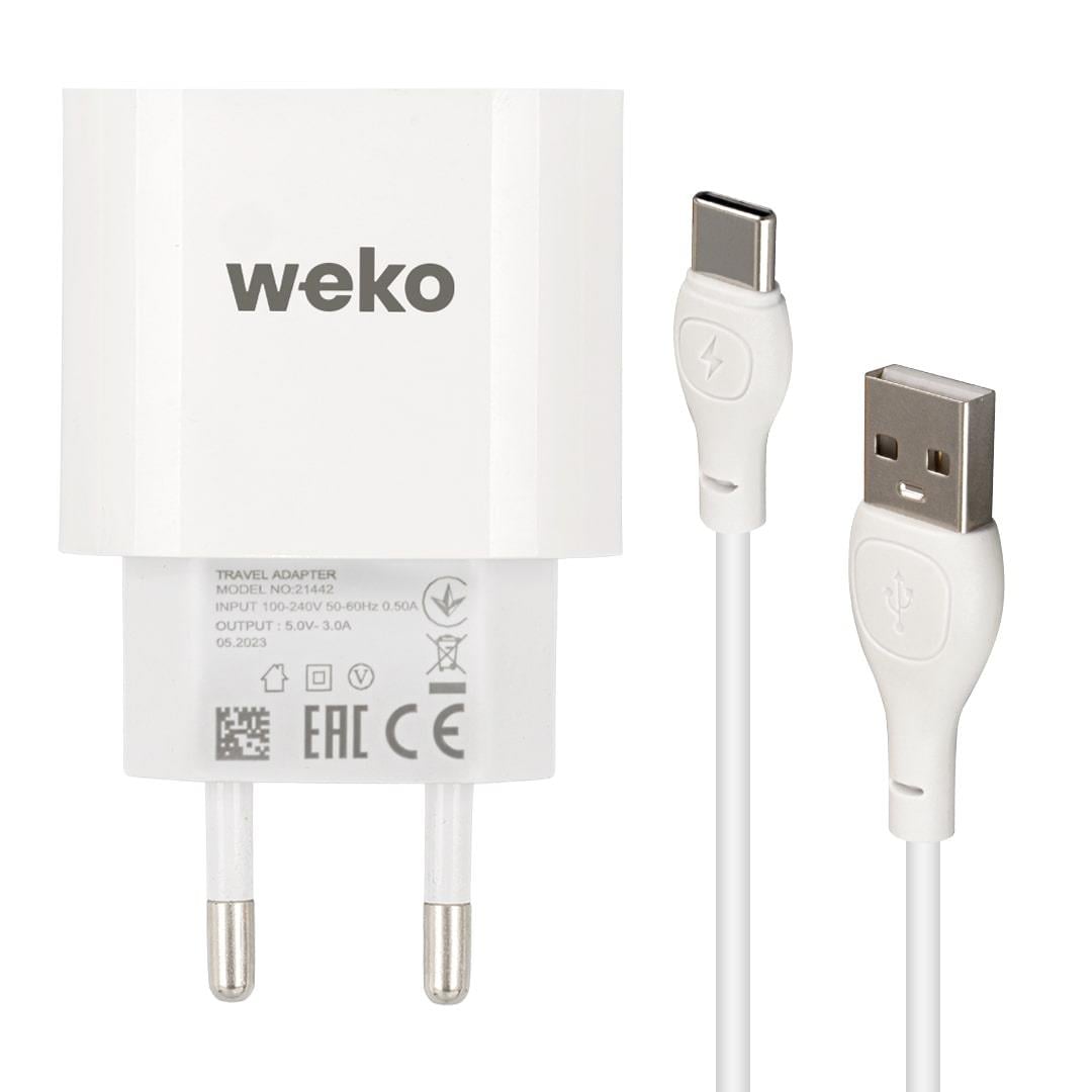 Weko WK-21442 PD + QC 3.0 Hızlı Şarj Başlığı (Adaptör) ve Type-C Kablo Seti