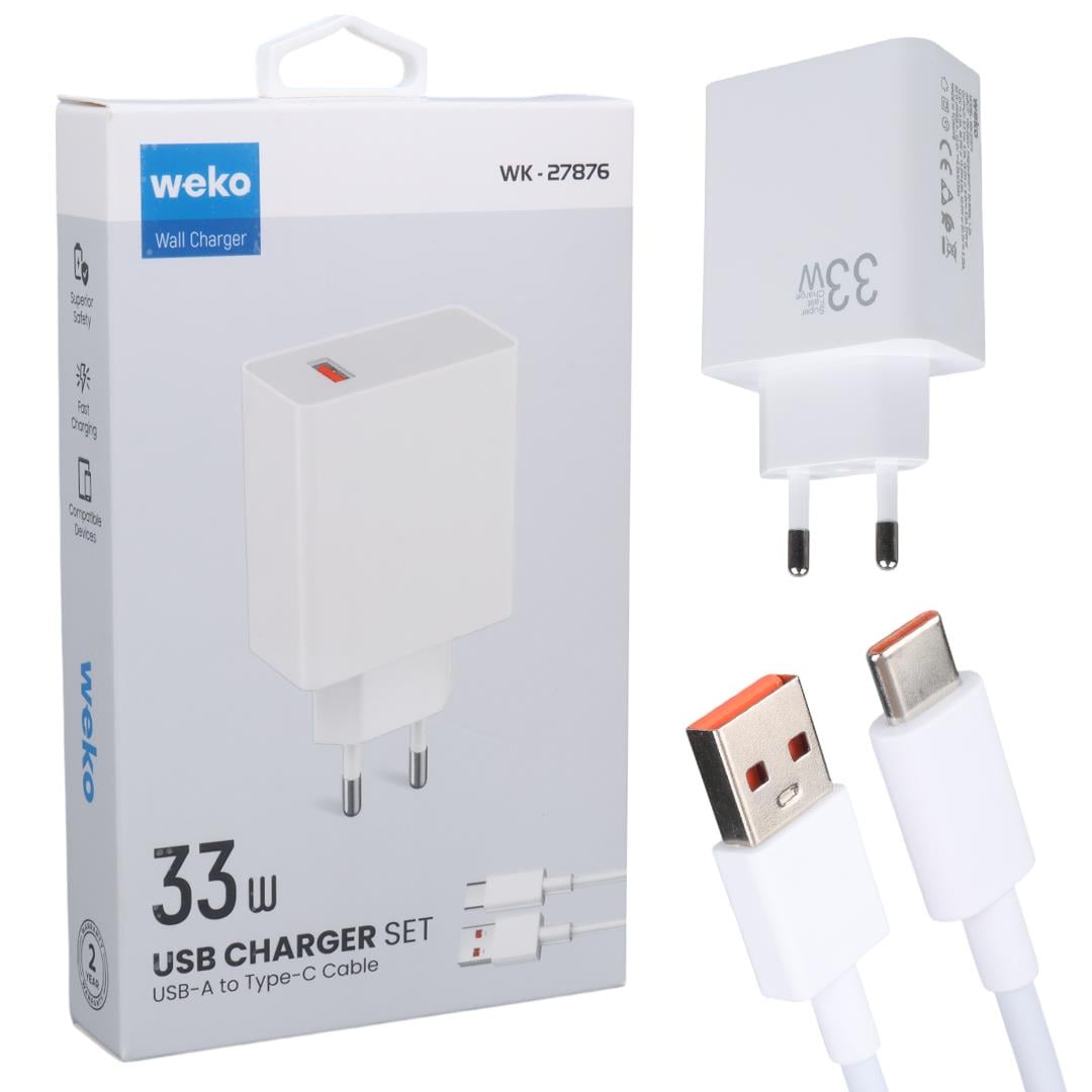 Weko WK-27876 M11 33W Turbo USB Şarj Başlığı ve Type-C Kablo Seti (Beyaz)